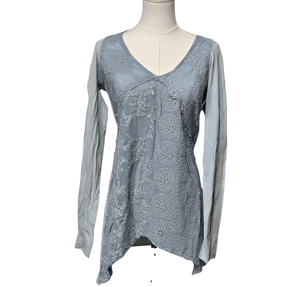Love & Liberty JW Womens Sm Embroidered Floral Lace Tunic Top Long Sleeve Boho